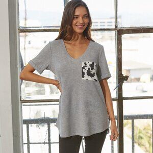 Cow Print V Neck Top